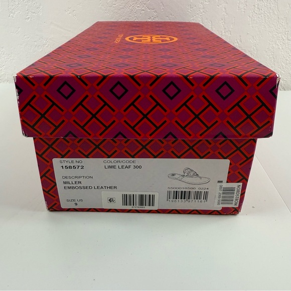 Tory Burch Miller Women’s Size 9 Lime Leaf Embossed Leather Sandal New w/ Box - Picture 9 of 9